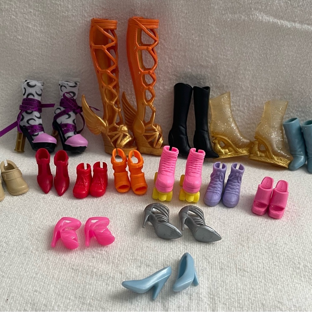Assorted Doll Shoes & Boots - Orange, Pink, Red, Gold, Black, Blue, Purple - Picture 2 of 3